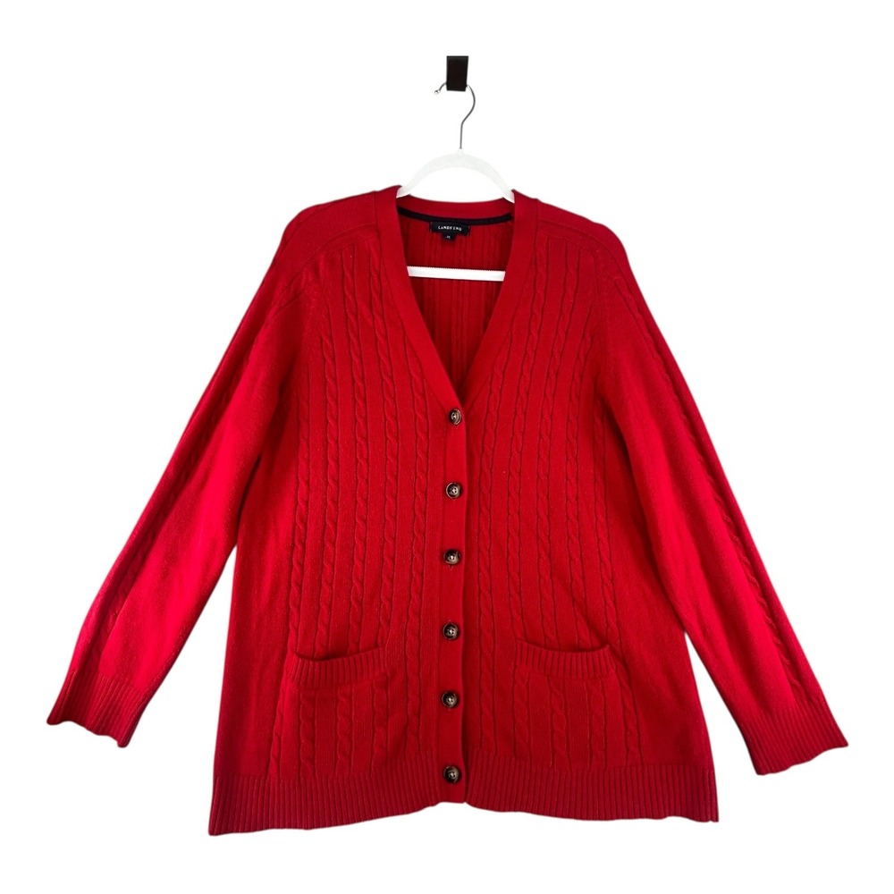 Lands End Wool Blend‎ Cable Knit V Neck Cardigan Sweater Womens X-Large 18/20
